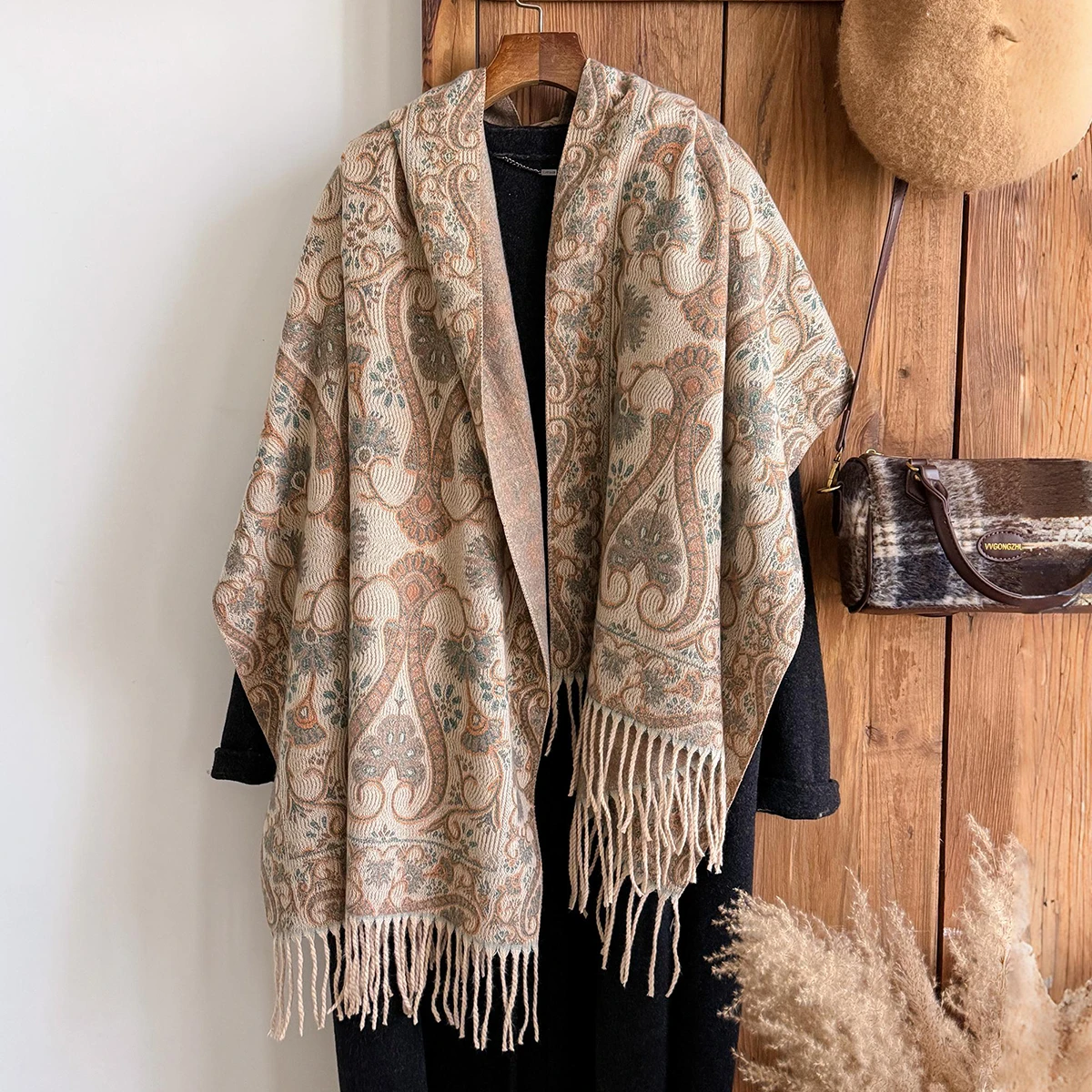 2025 Luxury Brand Women's Winter Cashmere Scarf - Floral Printed Tasseled Pashmina Shawl Wrap, Bandana & Poncho