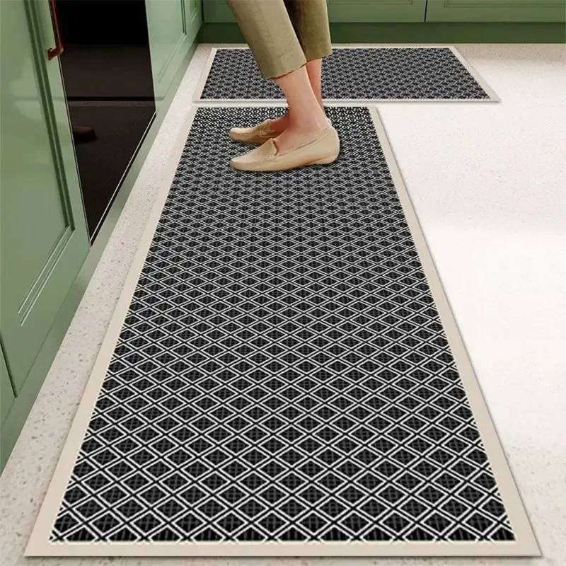 Mat for Kitchen Carpet Waterproof PVC Long Floor Mats Leather Oil Proof Anti-slip Carpets Black White Plaid Home Decoration Rug 2