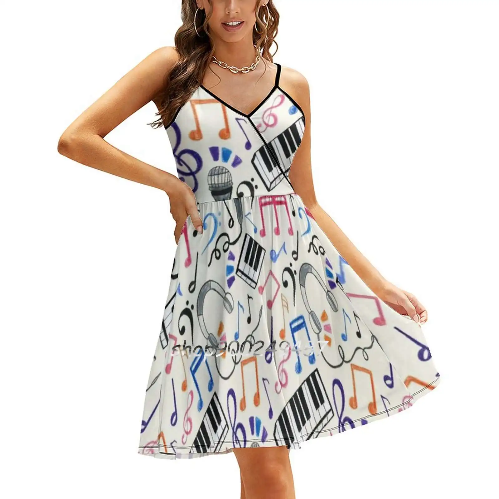

Good-Music Notes & Sweet Summer Casual Sling Dresses Korean Women Sexy Sundress Music Musical Note Notes Symbol Music Note