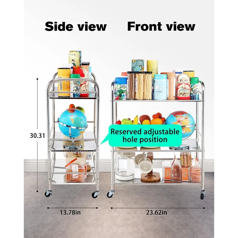 Stainless Steel Cart with Wheels 3 Tier,Stainless Steel Kitchen Cart,Stainless Steel Utility Cart,Metal Cart with Wheels 6
