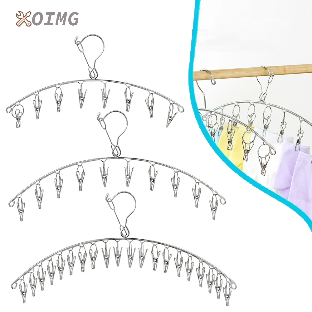 Skroad - Porta Ganchos De Ropa, Juego De 3 Perchas De Acero Inoxidable Con 10 Clips Para Calcetines, Ropa Interior Y Accesorios Pequeños