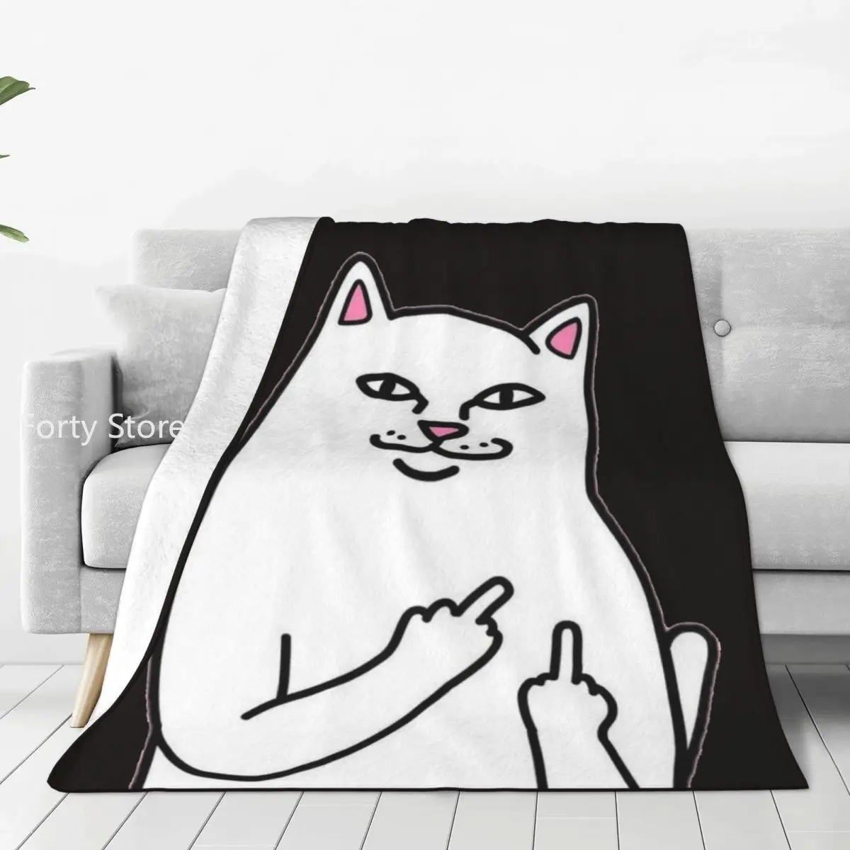 

Cartoon Cat Flannel Blankets Middle Finger Super Warm Throw Blanket for Couch Chair Travelling Printed Bedspread Sofa Bed Cover