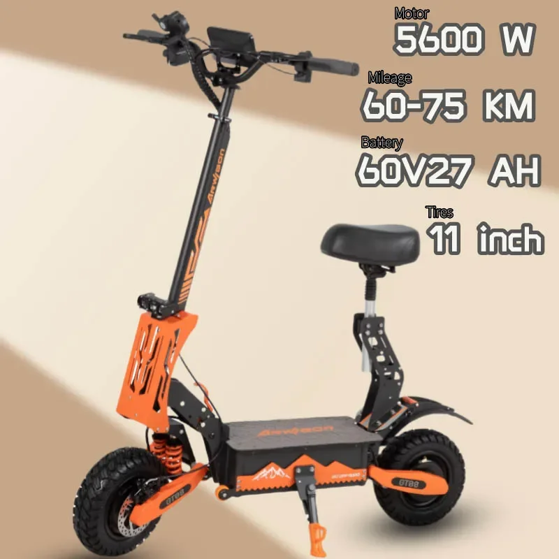 Electric scooter 6000W Powerful motor high-speed scooter 60v27ah Battery 11in Adults off-road vacuum tires remote E