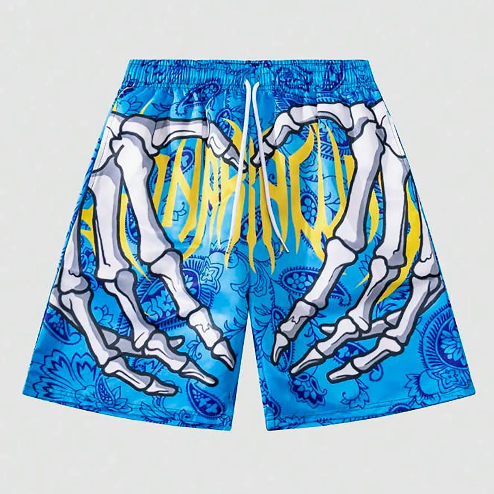 AmericanClassic Skull Beach Short Pants New Fashion Skeleton Hand Print Men Women Gym Shorts Quick Drying Trunks mens Shorts 4