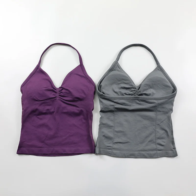 Impact Longline Strappy Top Women Seamless Yoga Tank Tops Ruched Backless Gym Clothes Workout Sleeveless Shirts With Buit In Bra 3