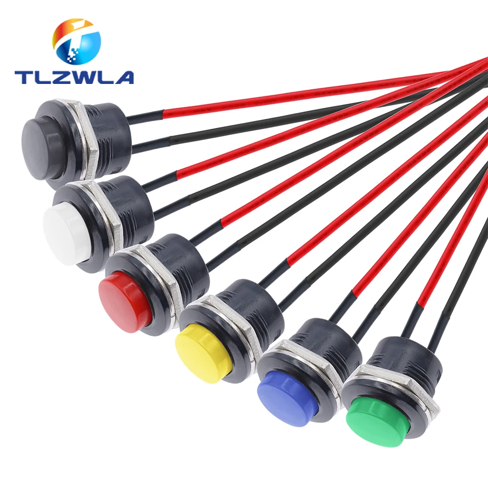 Momentary Push Button Wired Switch 16mm Momentary 6A/125VAC 3A/250VAC Round Switches 2-Pin Switch R13-507 Electric Buttons 1
