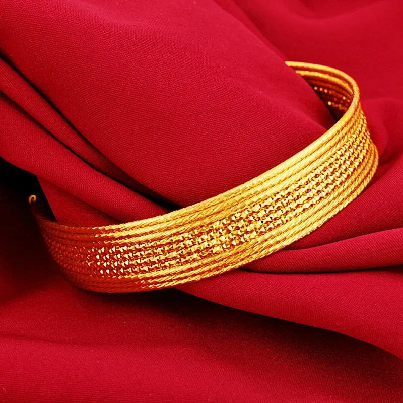 18k Yellow Gold Plated Bracelet for Women Vietnamese Sand Gold Open Bridal Bracelet Bangles Wedding Birthday Fine Jewelry Gifts
