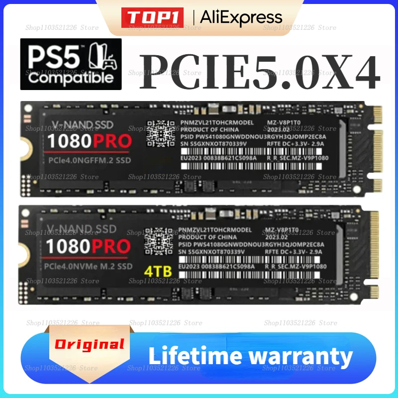 

Brand Portable 1080 PRO SSD 1TB 2TB 4TB PCIe 5.0 M.2 Internal Solid State Hard Drive Disco Duro for Laptop Desktop MLC PC PS5