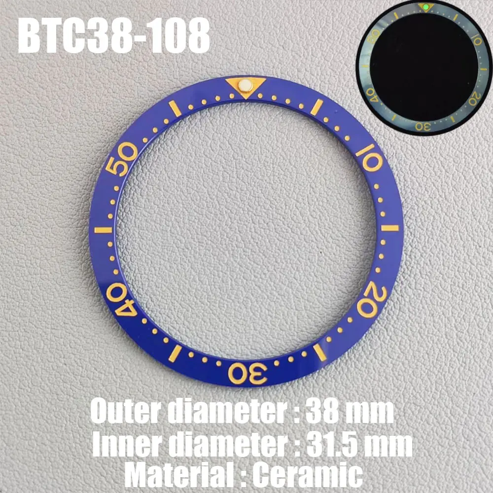 Luminous Ceramic Watch Bezel Insert - 38mm Flat Design