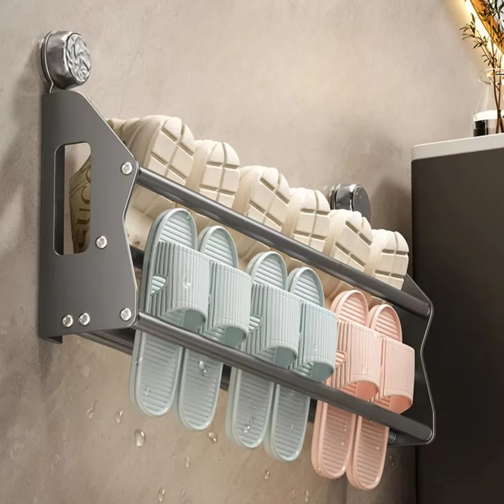 Wall Mounted Shoe Rack Perforation-free Slipper Rack Bathroom Simple Slippers Storage Shelf Multi-functional Household Accessory