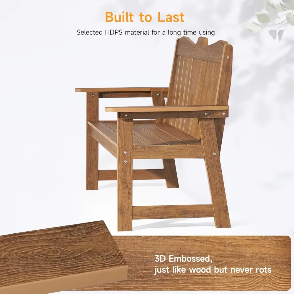 Outdoor Bench, 2-Person Weatherproof Garden Bench with Wide Armrests and Backrest, All-Weather Patio Bench Will not Rot and Fade 5