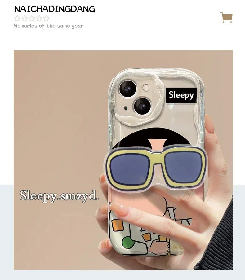Crayon Shinchan Wave Case – Cute Silicone iPhone Cover with Glasses Support (iPhone 7–16 Series)