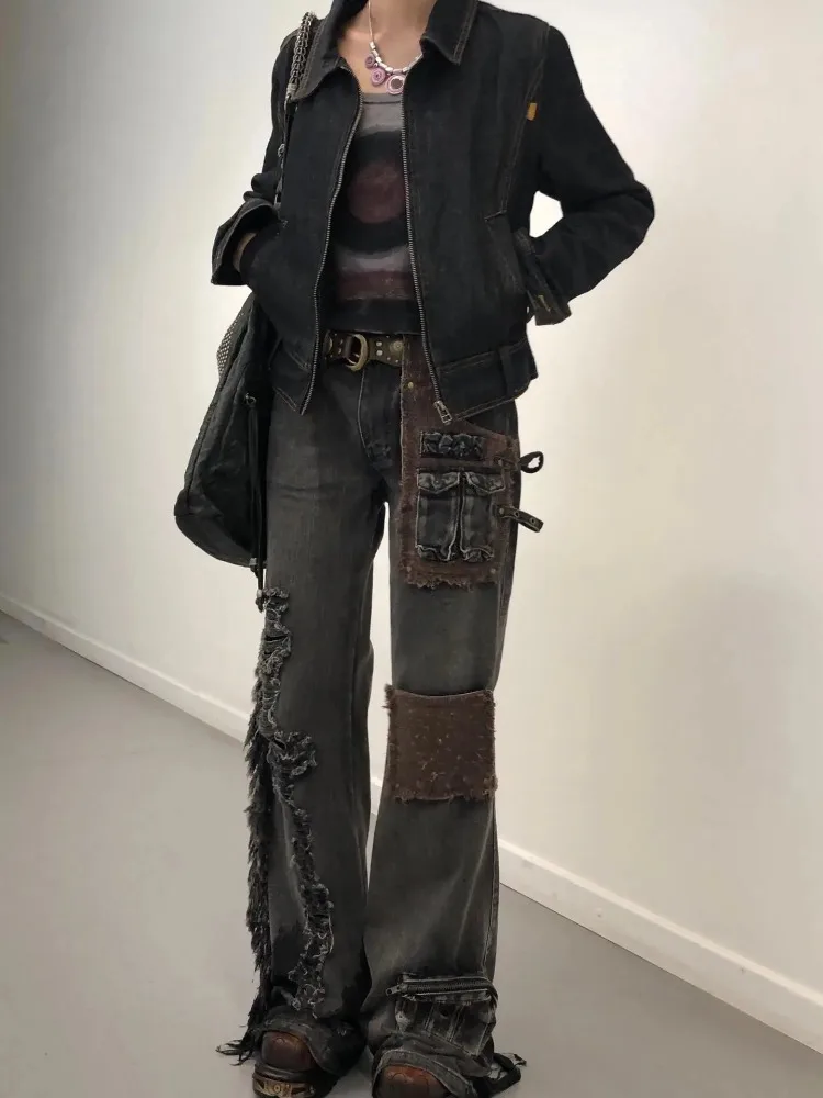 ジャケット・アウター Rare 00s Archive GOA Grunge Black Denim Rare 00s Archive GOA Grunge Black Denim