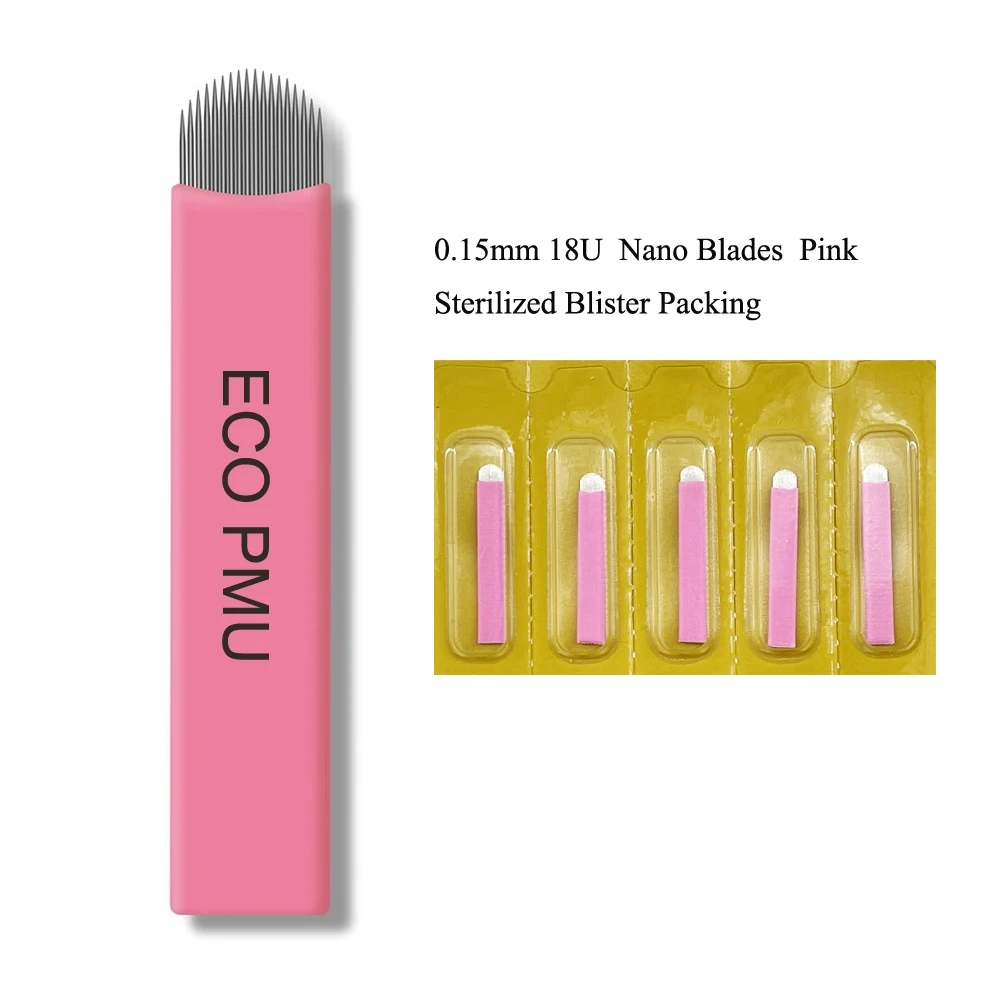 new 0 15mm ultra nano u shape microblading needle blades eo sterile blister packing 50pcs 0.15mm Pink Nano U Shape Microblading Needle Blades EO Sterile Blister Packing 50pcs