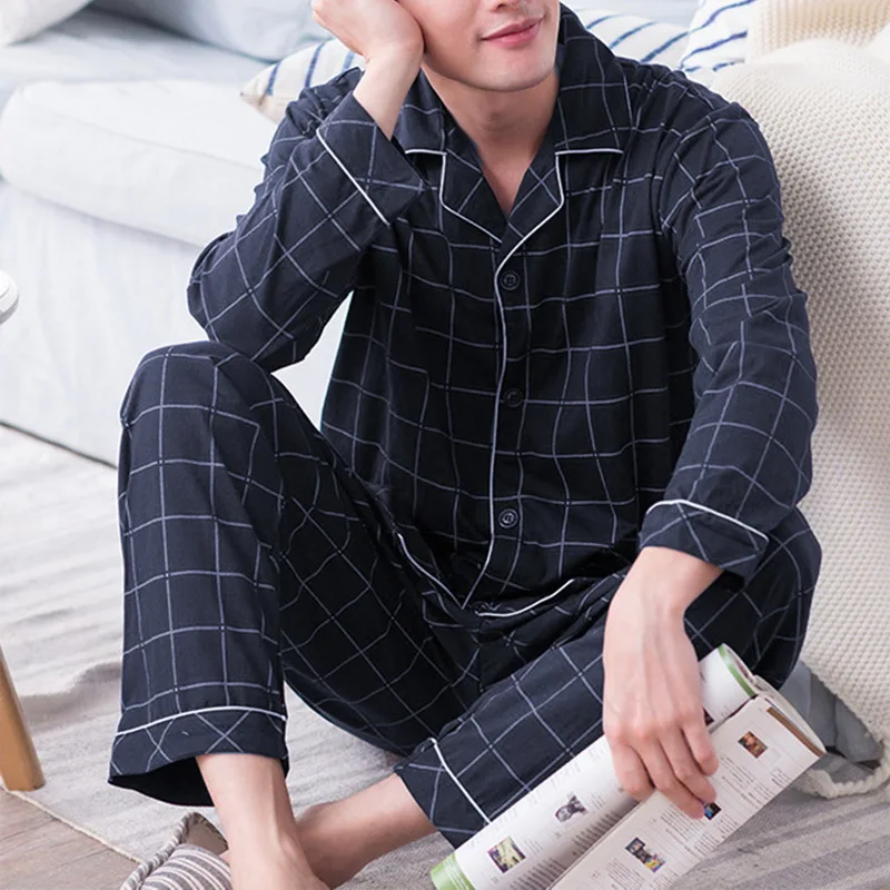 mens cotton pajama shorts Men's Pajama Sets Spring Summer Man Pajamas Set Simple Sleepwear Long Sleeve Cotton Pajamas For Men Top Pant Leisure Outwear plus size silk pajamas