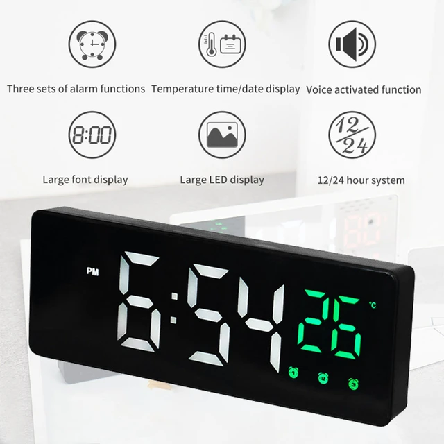 Reloj de mesa Digital LED con Control de voz, reloj despertador con  teperatura, despertador, hora nocturna, 12/24H - AliExpress