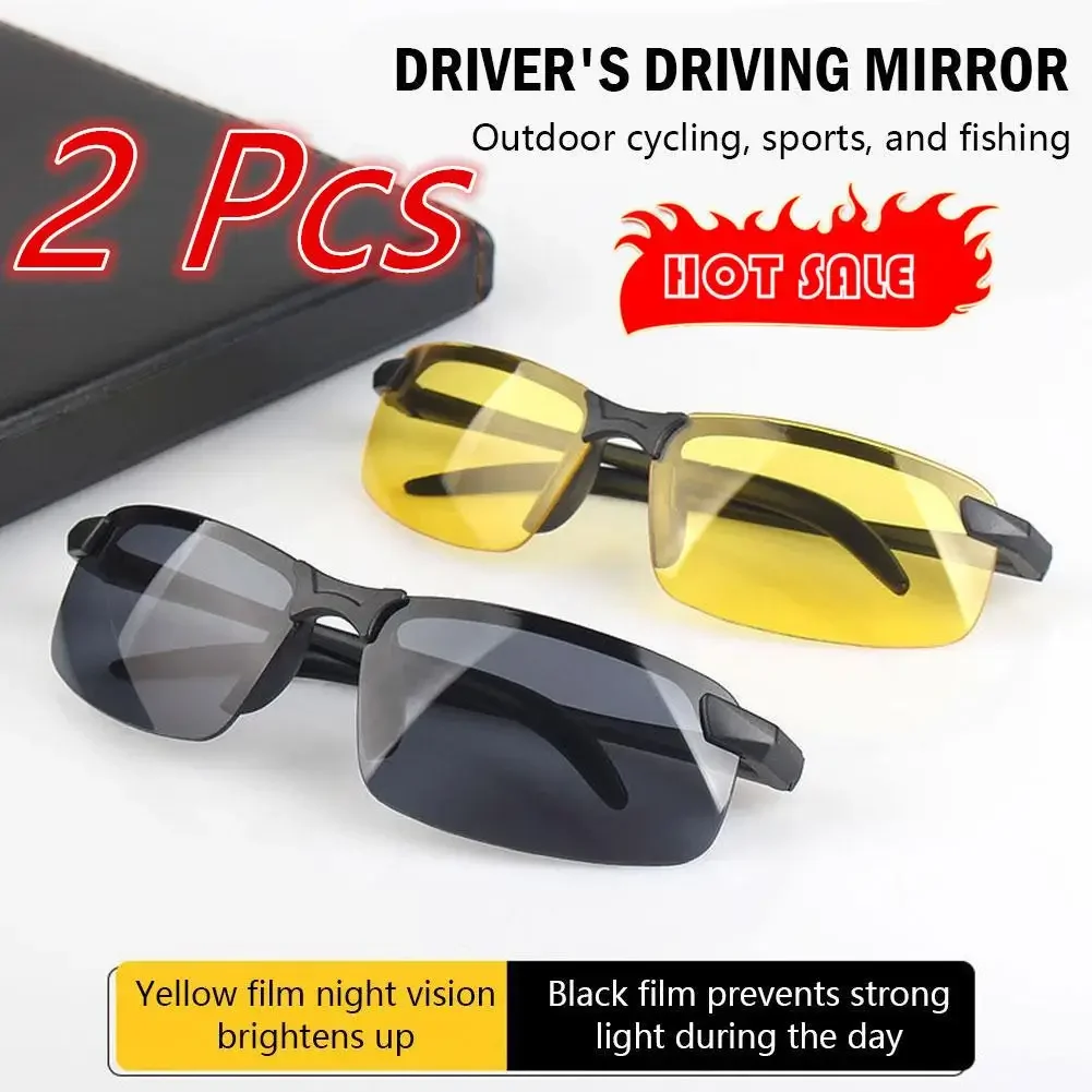 2x Anti-UV Night Vision Sunglasses Day Night Driving Glasses Sunglasses Men Fashion Outside Adult Eyewear Driver Driving Glasse