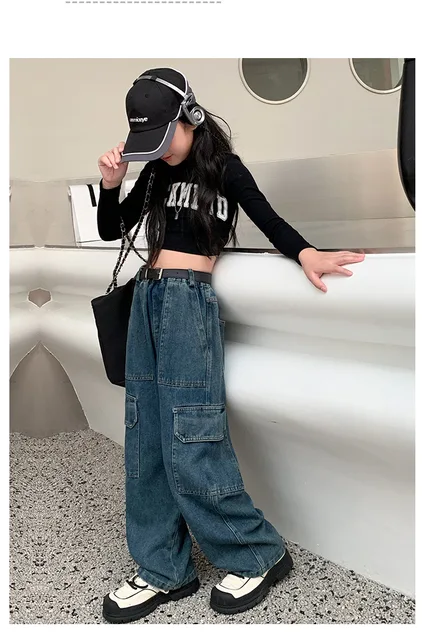 Pantalon Cargo Enfant Fille Pantalon Cargo Baggy Fille 2025 - Taille élastique (polyester) Pantalon Cargo Fille 12 Ans