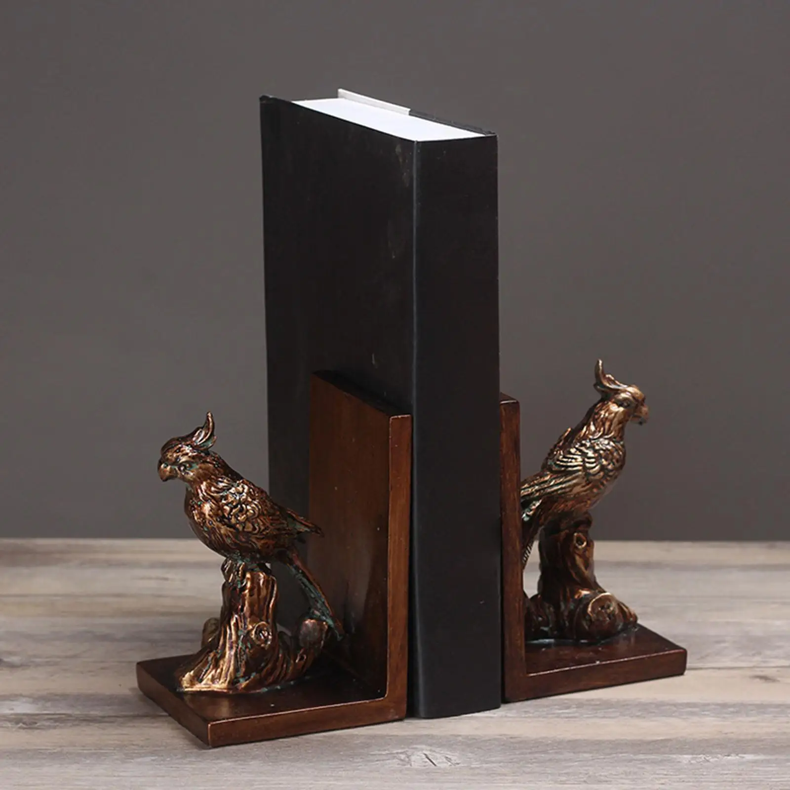 2Pcs Parrot Bookends Book Holders Bookshelf Decorations Tabletop Decor Book Stoppers Desktop Ornaments for Living Room Shelf