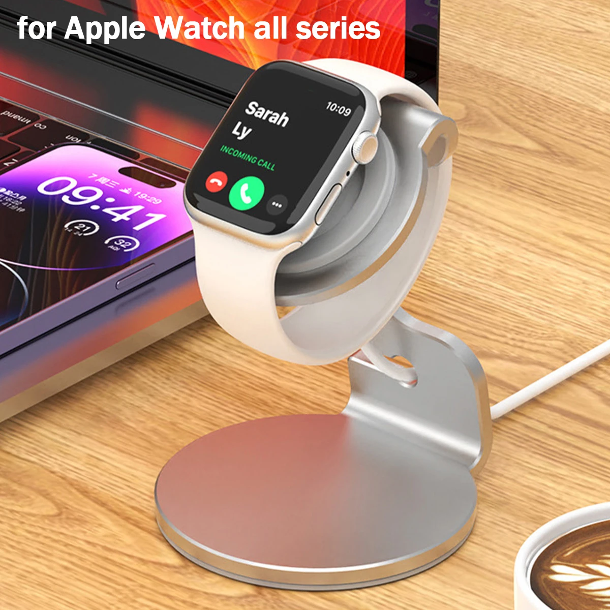 Metal charging holder for Apple Watch stand Series10 42 46mm Ultra 1 2/9/SE/8/7/6/5/4/3/2/1 charger dock station