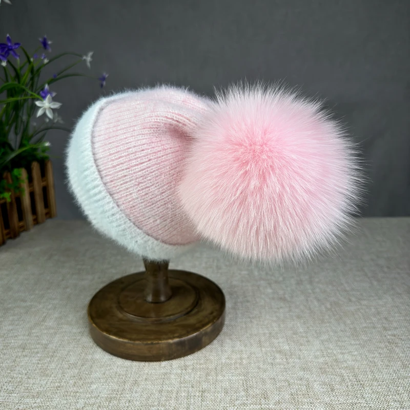 2025 New wool High quality Winter Hats Soft Beanies Hat For Women Classic Knit Girl Hat natural fur pompom hat Warm Cap 2
