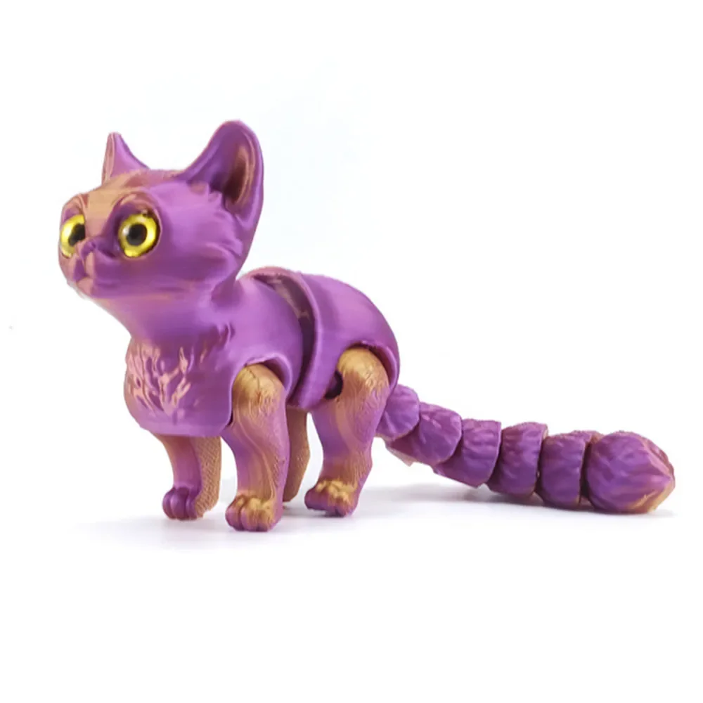 Cute 3D Printed Mini Cat Figure with Glittering Eyes - Movable Joint Room Decor & Kids Gift