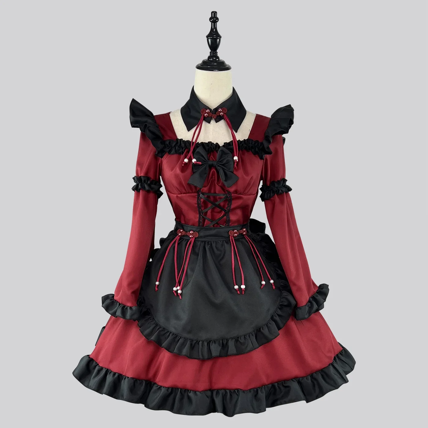Gothic Lolita Maid Dress Anime Cosplay Costume Red Kawaii Maid