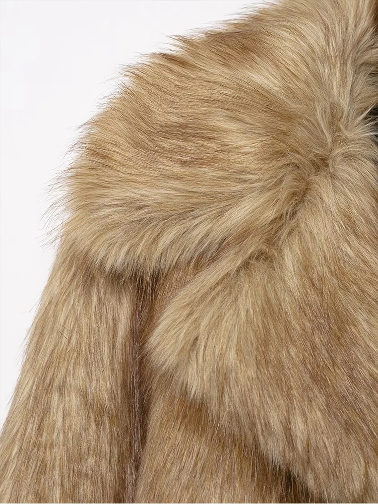 Fluffy Fur Short Coat For Women Winter New High Street Vintage Thick Fur Jacket Coat 2025 Fashion Elegant Ladies Lapel Coat