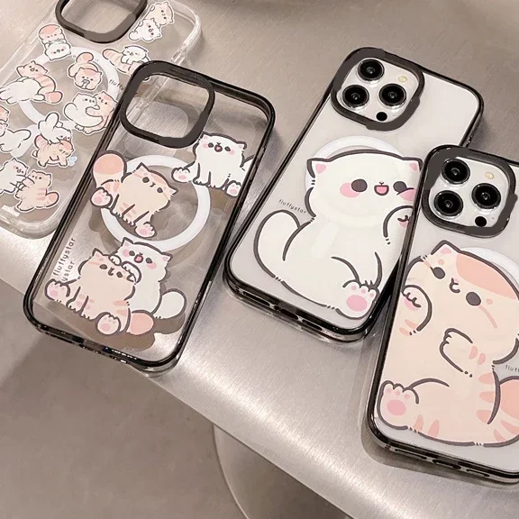 MagSafe Acrylic Cartoon Cat Phone Case Cover for IPhone 11 12 13 14 15 Pro Max Case for IPhone 15 Pro Max