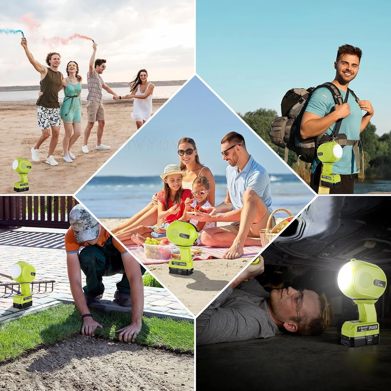 Cordless Bluetooth Speaker Compatible with Ryobi 18V Battery with LED Light USB-