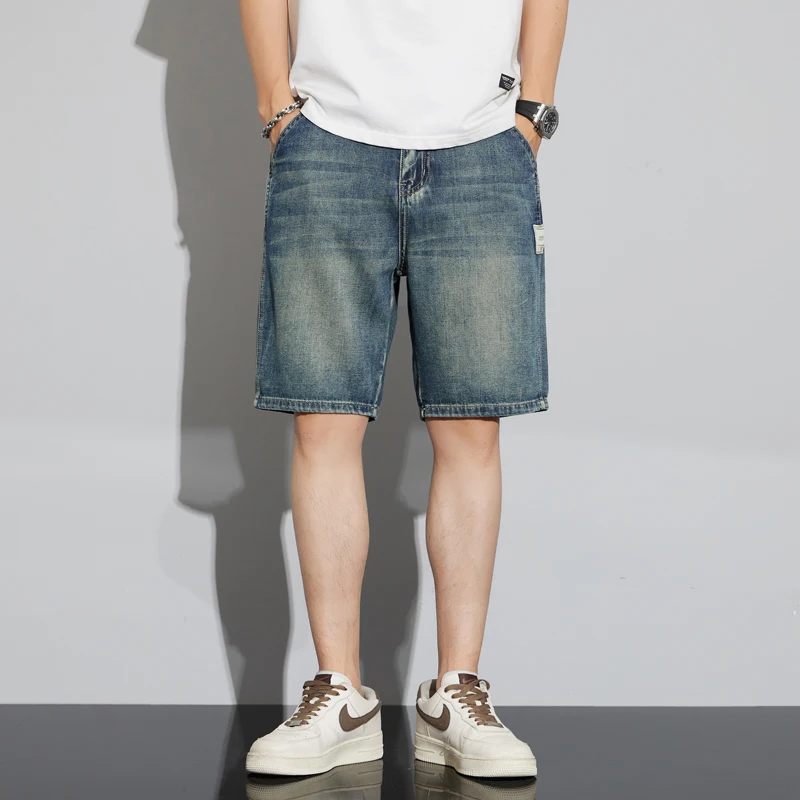 Summer Vintage Denim Shorts Men's Fashion Straight Casual Loose Streetwear Bermuda Jeans Male Short Pants Streetwear 2