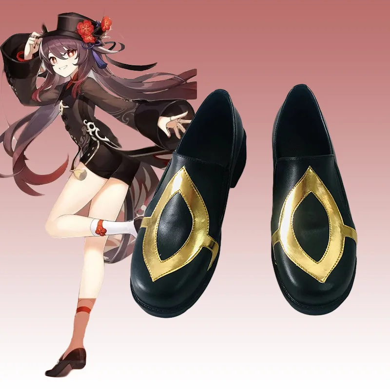 

Game Genshin impact Hu Tao Cosplay Shoes Anime Black Leather Boots Hutao Cosplay Costume Prop Shoes for Halloween Party Gift