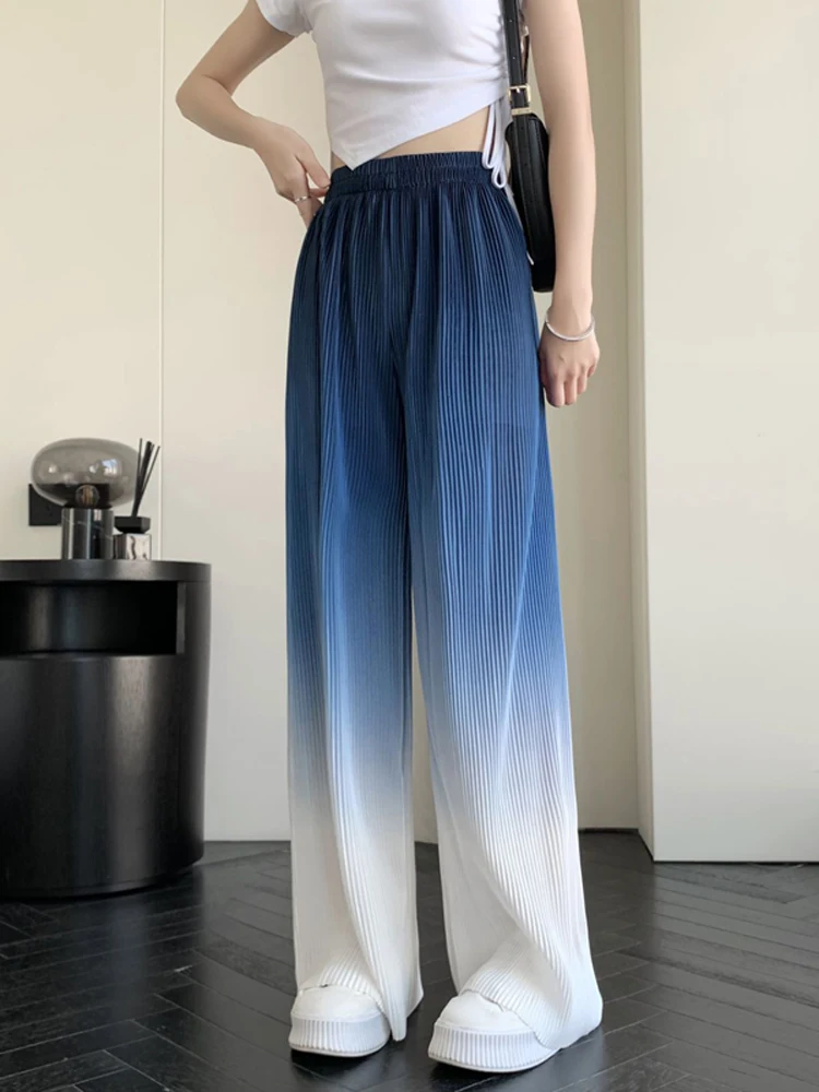 Summer Thin Chic Gradient Color Wide Leg Pants Floor Length