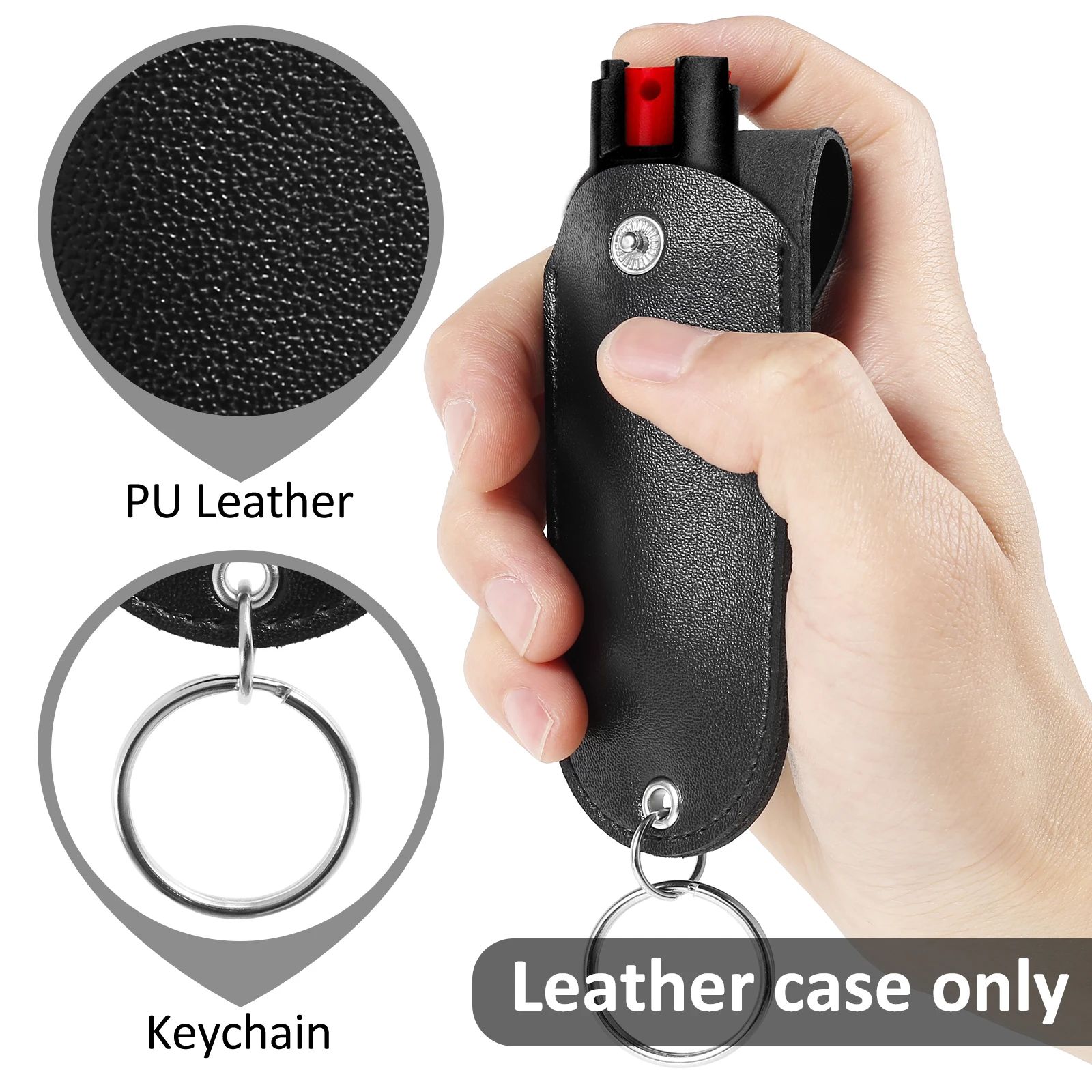Black PU Leather Mini Pepper Spray Holder Self Defense Keychain