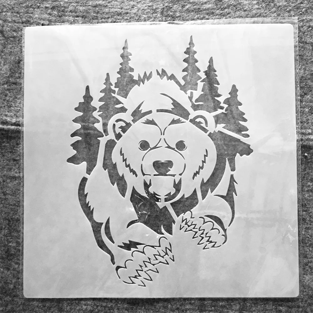 

30*30cm Grizzlies Bear Coniferous Forest DIY Layering Stencils Painting Scrapbook Coloring Embossing Album Decorative Template