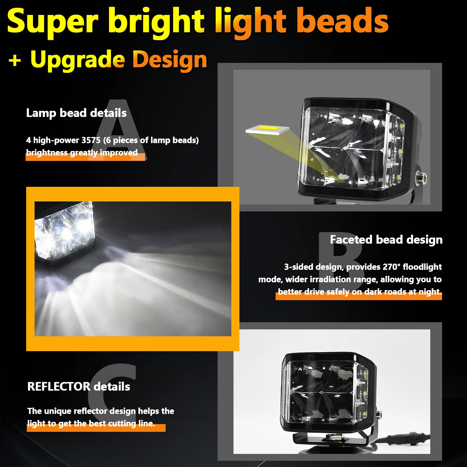 Led Work Fog Driving Lights Bar High Beam Headlights 12v LED Lighting Brackets W