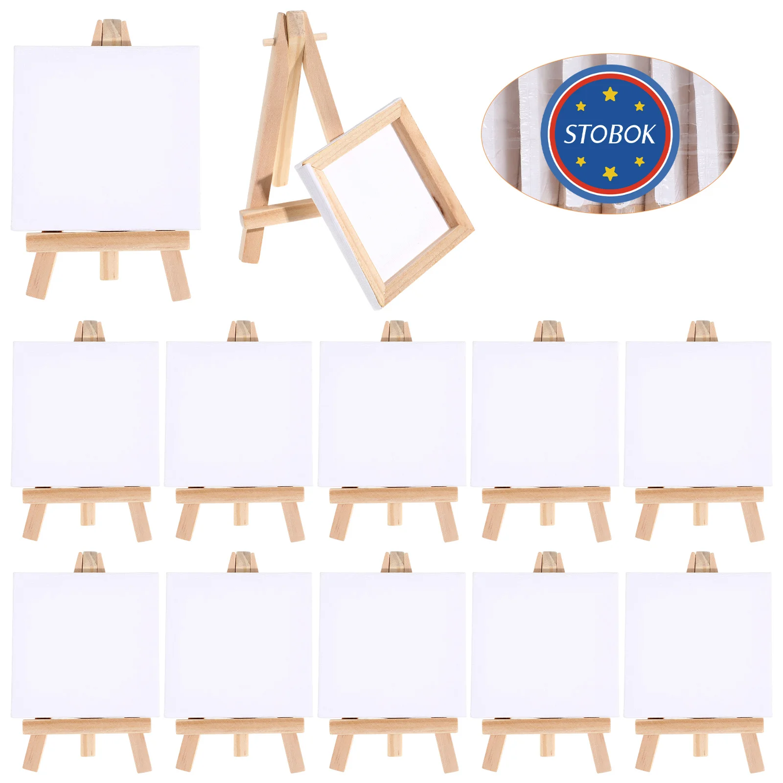 12 Sets Mini Painting Canvas with Easels Blank Canvas Boards with Stands Oil Artwork Supplies