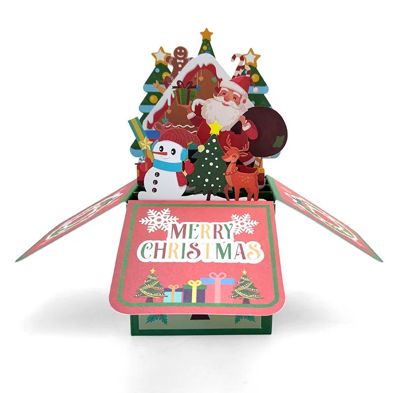 3D Pop Up Greeting Cards Merry Christmas Cards New Year Greeting Blessing Postcard Swan Mermaid Thank You Decor Gift