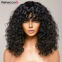 Perruque courte bouclée avec frange, 100% cheveux humains, pour femmes, cheveux brésiliens Remy 4C, Jerry Curl, sans colle, usage quotidien, couleur naturelle 1