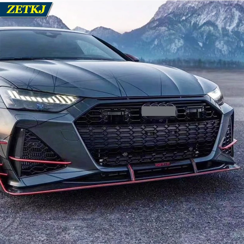 New R-type Car Front Bumper Kit with Grille ABT Type Red Stripe Front Shovel Lip Refit to RS7 Style For Audi A7 S7 2019-2021