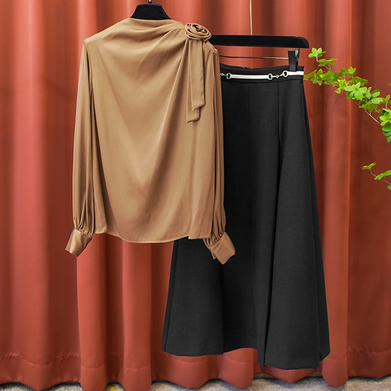 

Commuter High-waisted Black Thin A-line Medium-length Half-body Skirt 2023 Fall Winter Distribution Belt Workplace Women Jupe