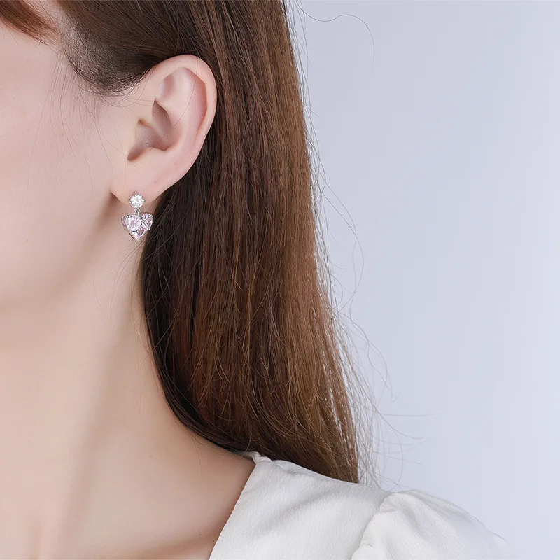 JECIRCON 925 Sterling Silver Moissanite Earrings for Women Heart-shaped Stud Earrings Love Series Design   Fashion Jewelry Gift