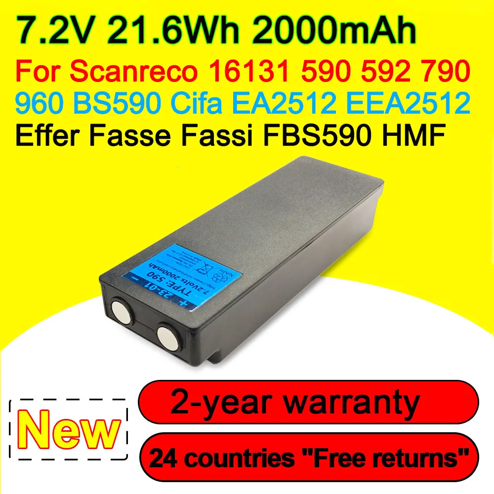 

For Scanreco 16131 590 592 790 960 BS590 Cifa EA2512 EEA2512 Effer Fasse Fassi FBS590 HMF Series Battery 7.2V 21.6Wh 2000mAh