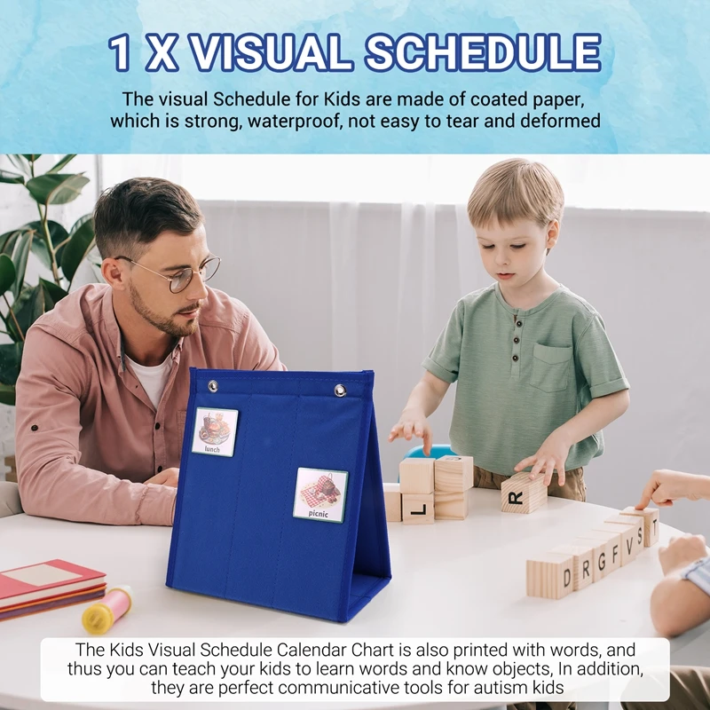 NALFI-Visual Schedule For Kids Daily Routine Chart With 70 Cards Calendar Pocket Autism Learning Behavioral Tool