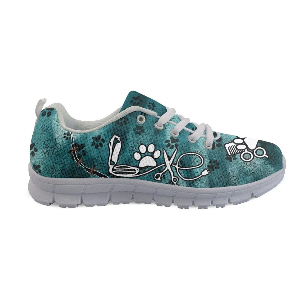 INSTANTARTS New Dog Groomer Design Women's Casual Flats Plus Size 35-48 Sport Sneakers for Ladies Dog Paw Print Walking Footwear