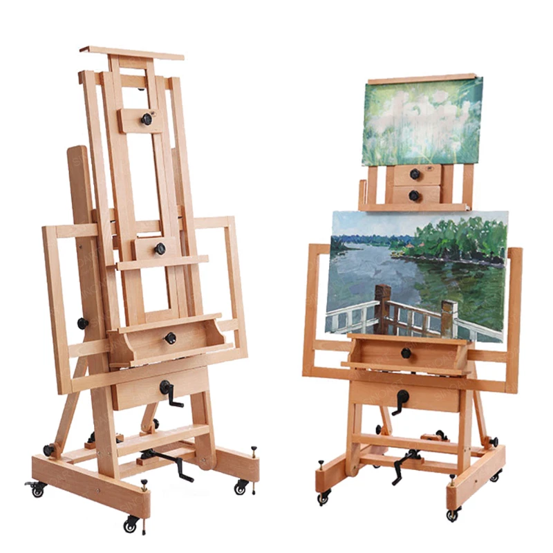 

SINOART Artist Extra- Large Multi-Function Studio Easel Deluxe Heavy Duty Artist Studio Wood Easel With Casters Rocker