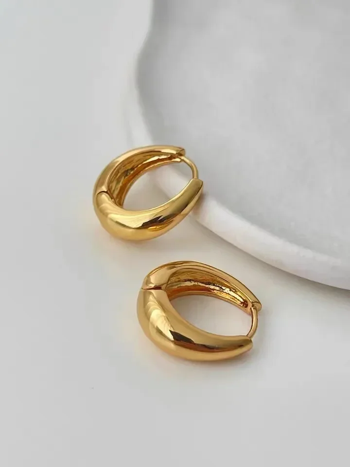 2023 Chunky Gold Hoop Earrings Gold Plated Stud Half Hoop Earrings for Women, Minimalist Jewelry Gift