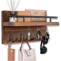 Wooden Wall  with Shelf Home Key Decor for Entryway Hallway Key Holder with 5 Hooks Mail Organizer 1
