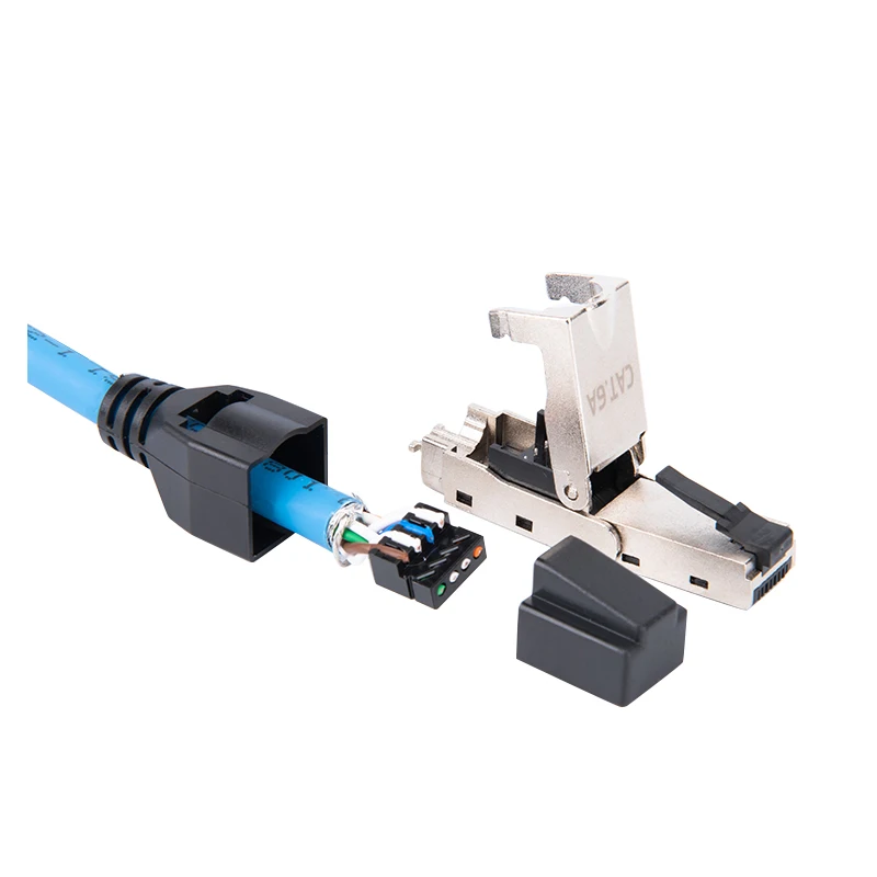 RJ45 Connettore Cat 6a Senza Attrezzi Connettori Spina a Crimpare Schermato  10Gbit/s LAN per cavo Ethernet Cat 7 Cat6a Cat6 8 pin Plug