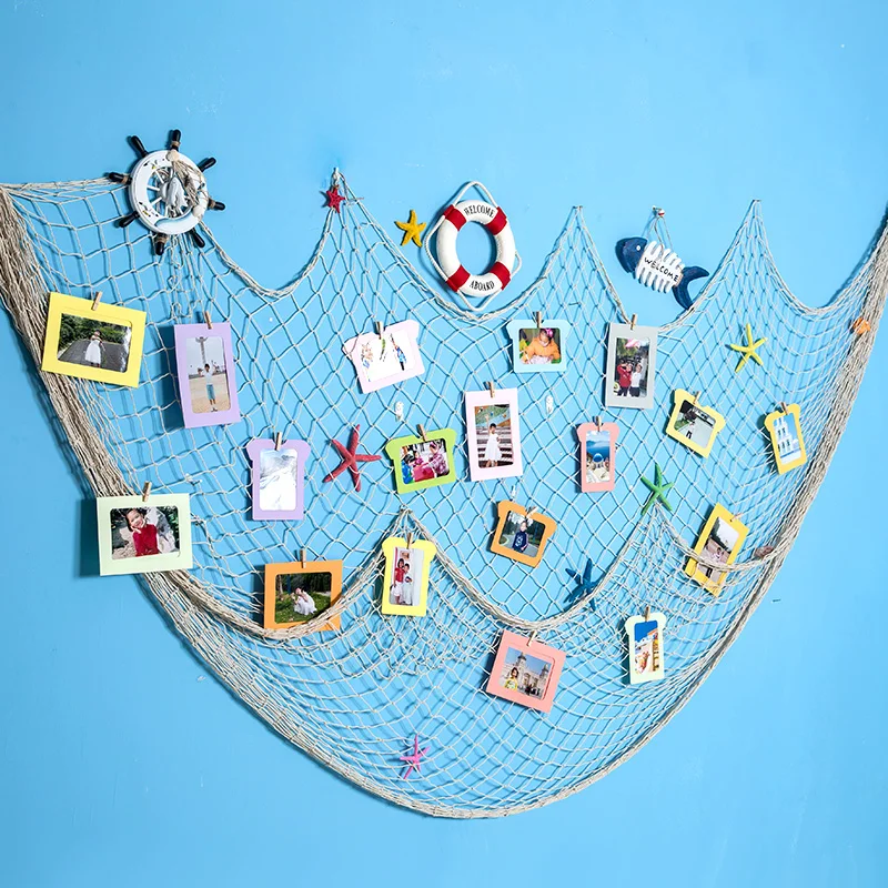 

Fishing net photo wall Clip A wall Creative personality hanging photo wall twine clip small fresh vintage bar